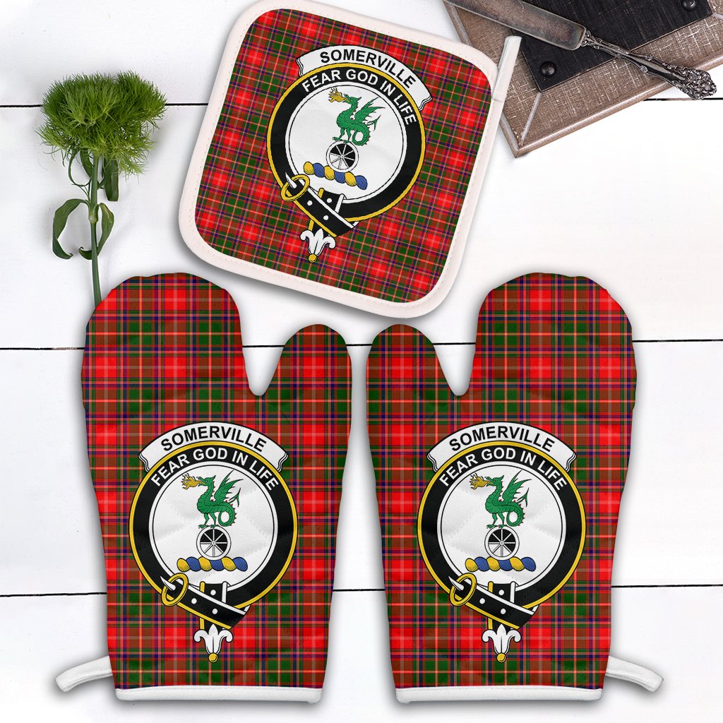 Somerville Modern Tartan Crest Oven Mitt And Pot Holder (2 Oven Mitts + 1 Pot Holder)