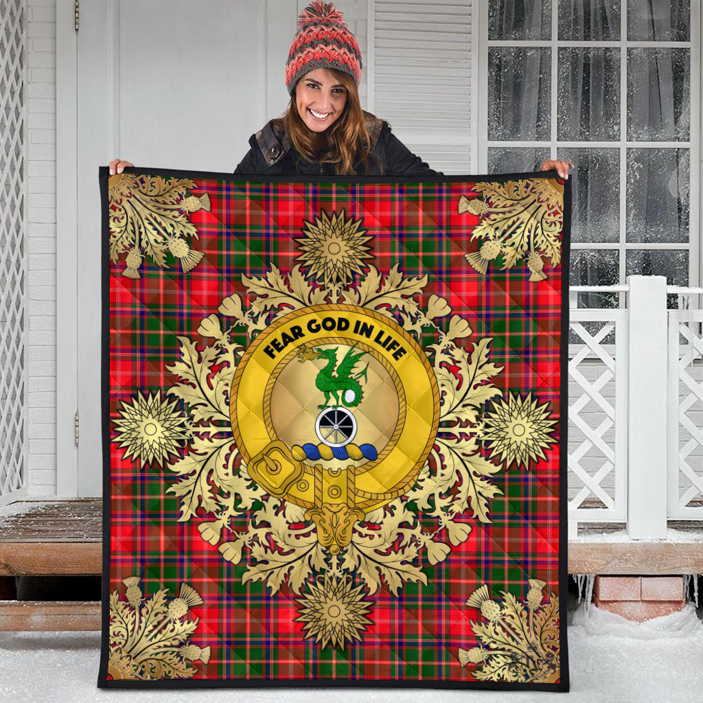 Somerville Modern Tartan Crest Premium Quilt - Gold Thistle Style