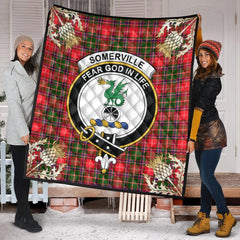 Somerville Modern Tartan Crest Premium Quilt - Gold Thistle Style