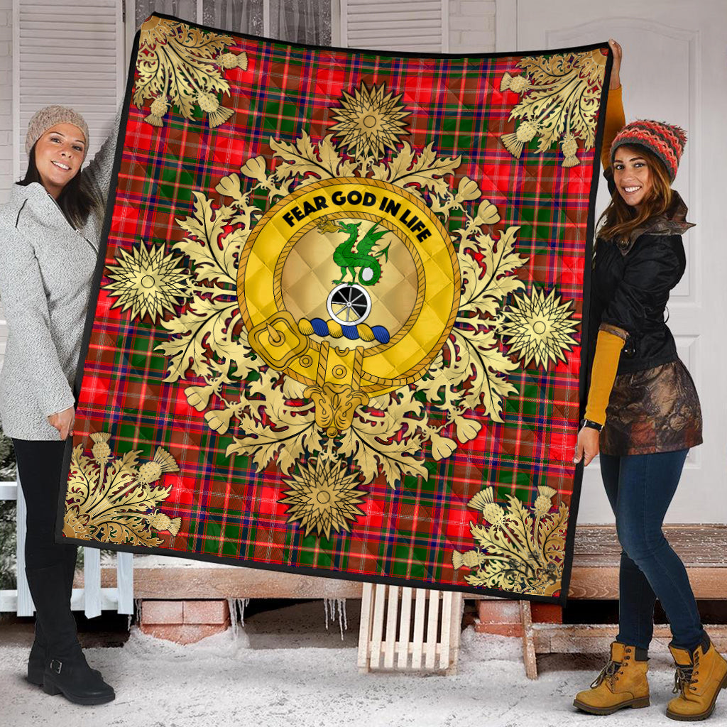 Somerville Modern Tartan Crest Premium Quilt - Gold Thistle Style