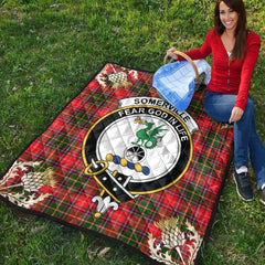 Somerville Modern Tartan Crest Premium Quilt - Gold Thistle Style