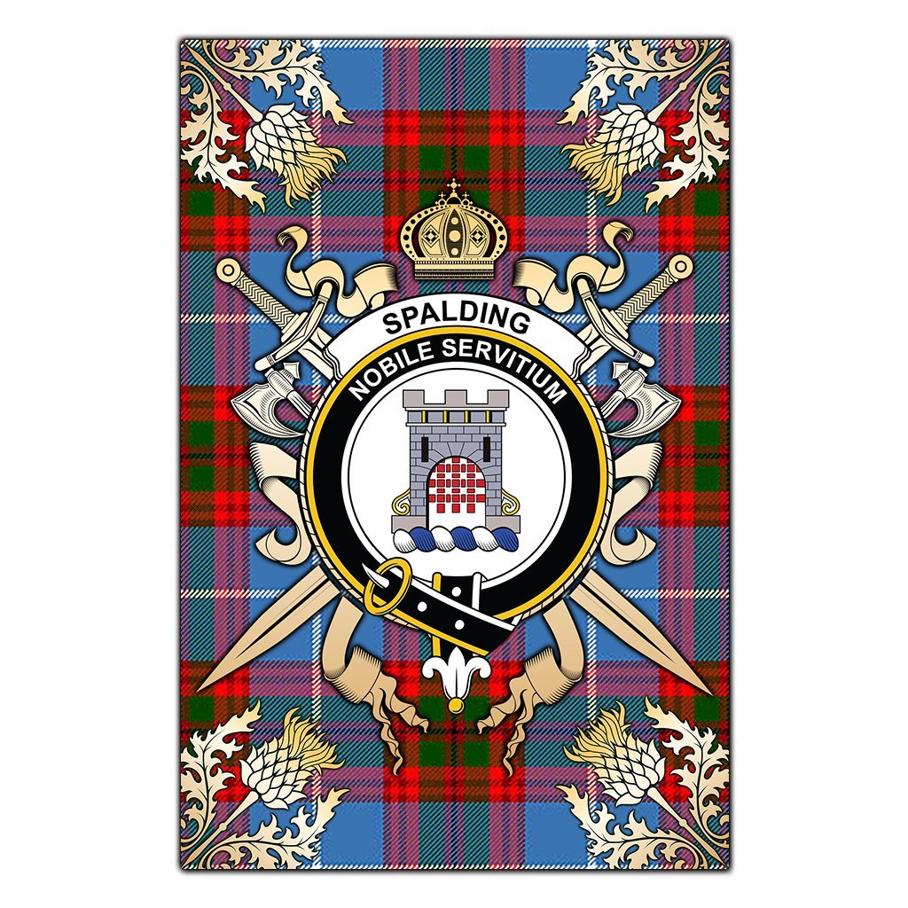 Spalding Tartan Crest Black Garden Flag - Gold Thistle Style