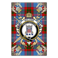 Spalding Tartan Crest Black Garden Flag - Gold Thistle Style