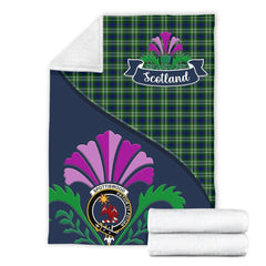 Spottiswood Tartan Crest Premium Blanket - Thistle Style