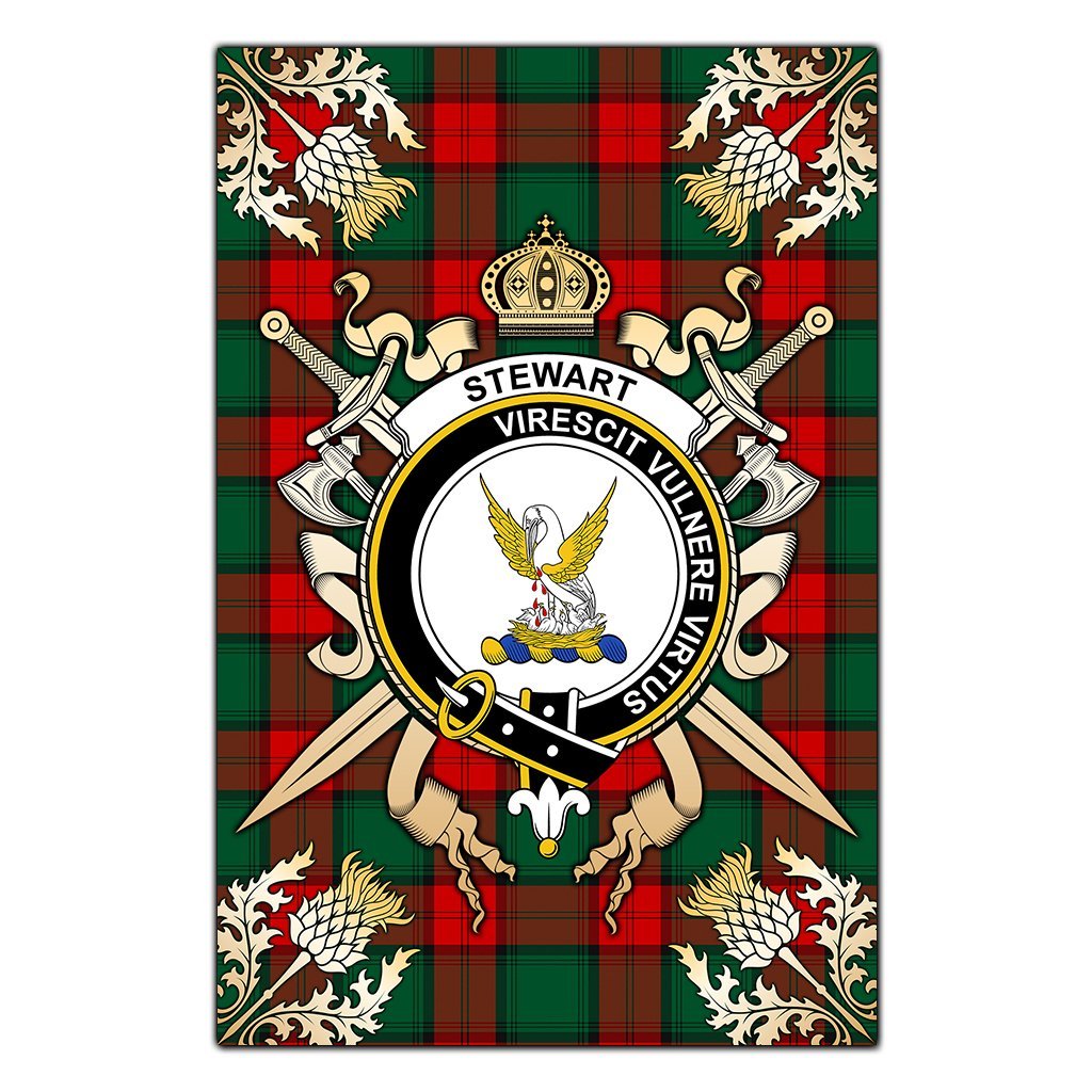 Stewart Atholl Modern Tartan Crest Black Garden Flag - Gold Thistle Style