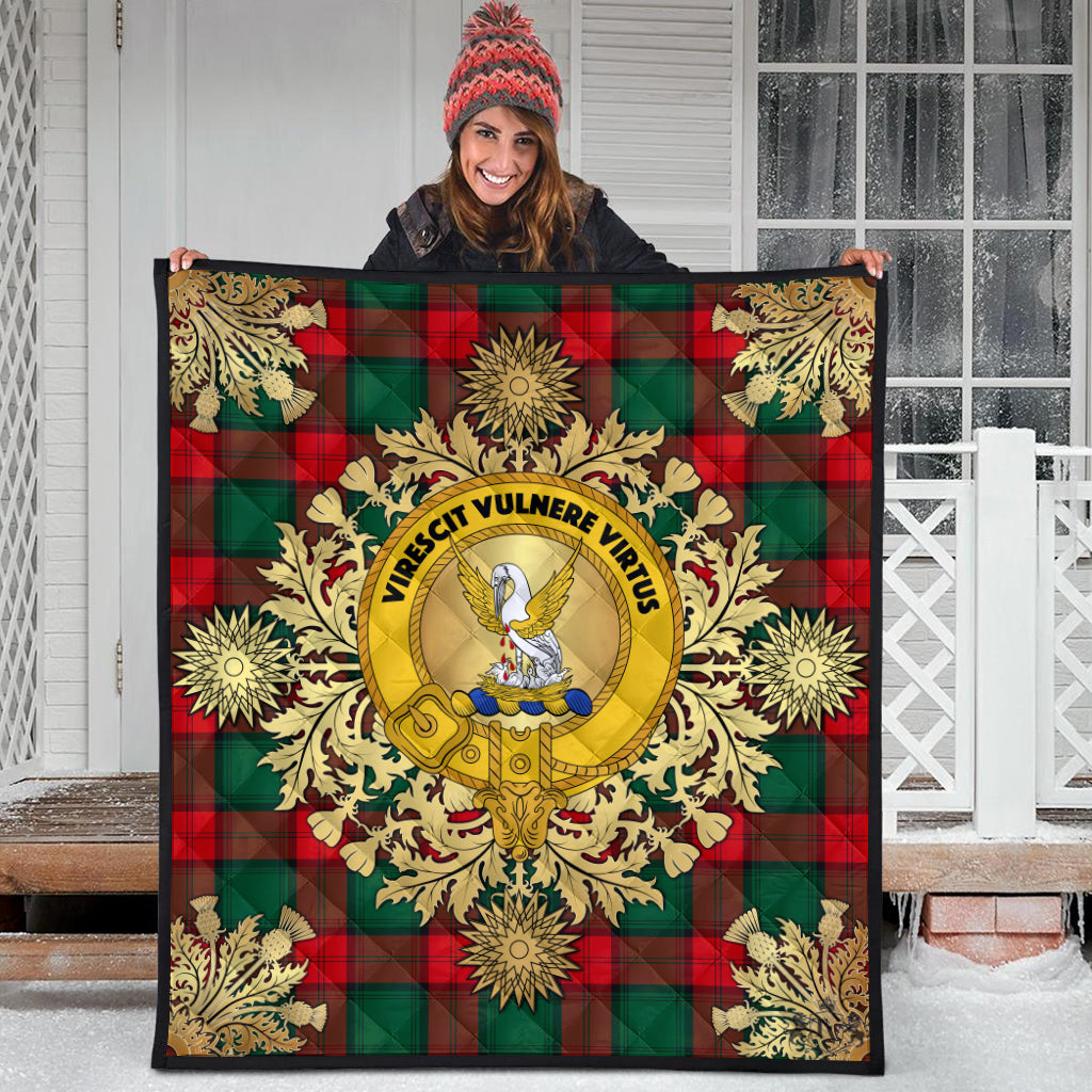 Stewart Atholl Modern Tartan Crest Premium Quilt - Gold Thistle Style