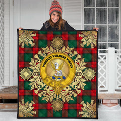 Stewart Atholl Modern Tartan Crest Premium Quilt - Gold Thistle Style