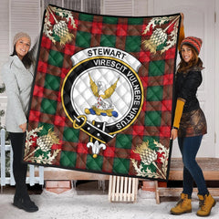 Stewart Atholl Modern Tartan Crest Premium Quilt - Gold Thistle Style