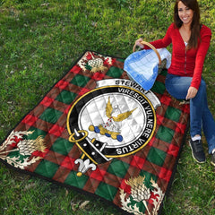 Stewart Atholl Modern Tartan Crest Premium Quilt - Gold Thistle Style