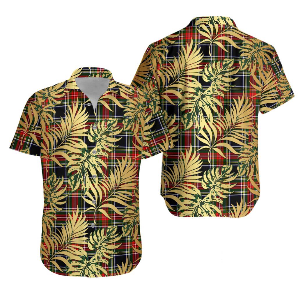 Stewart Black 01 Tartan Vintage Leaves Hawaiian Shirt