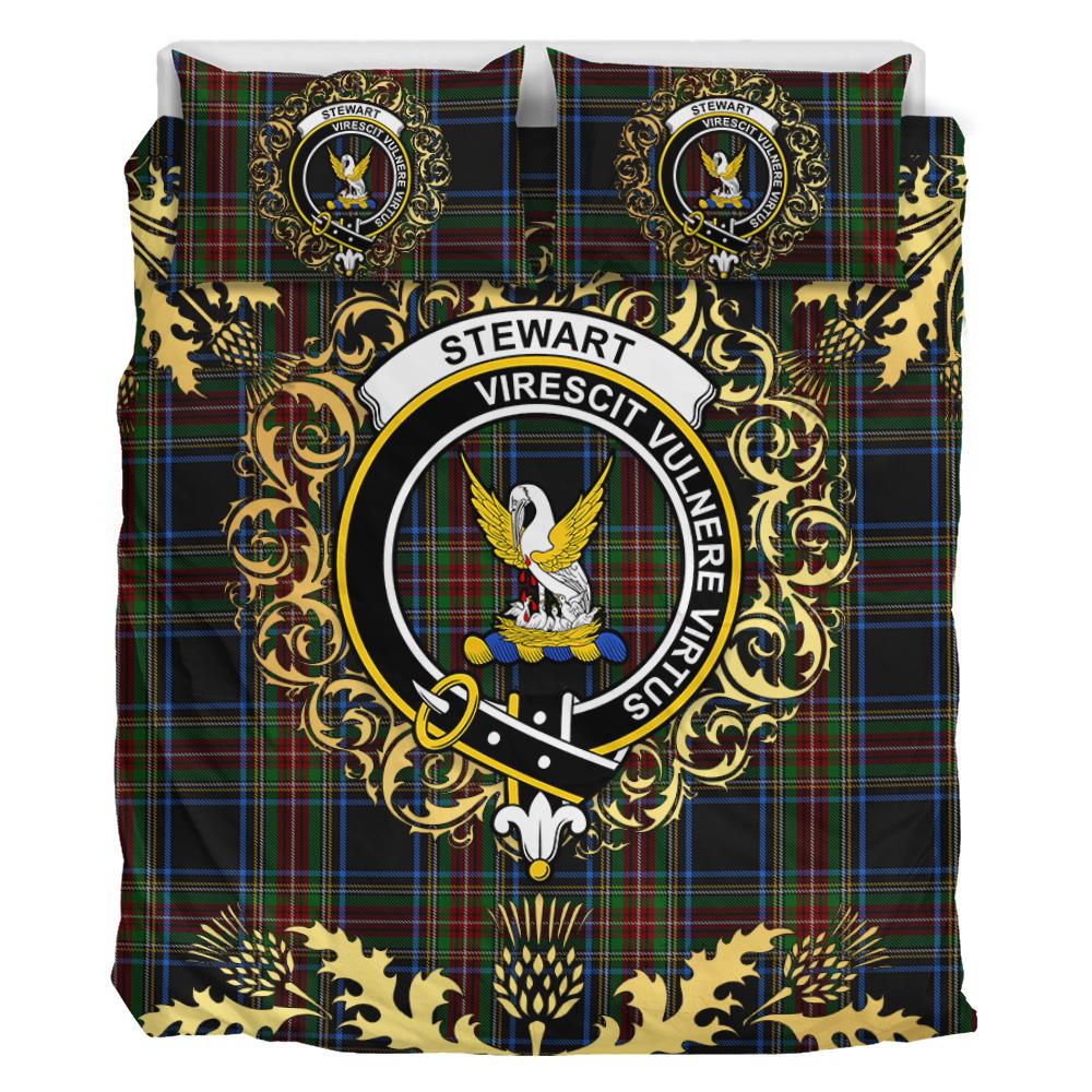 Stewart Black 02 Tartan Crest Bedding Set - Golden Thistle Style