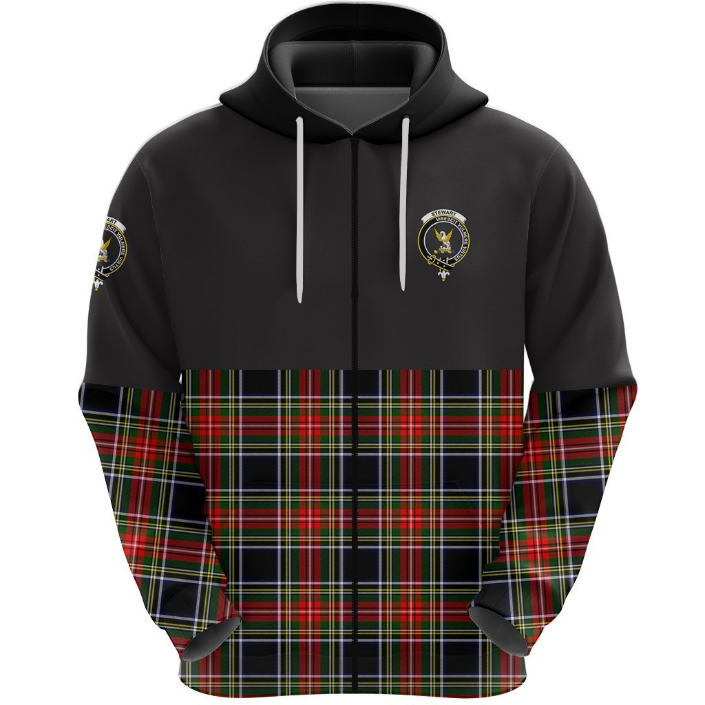 Stewart Black Clan Half Of Tartan Zipper Hoodie