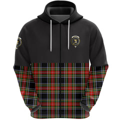 Stewart Black Clan Half Of Tartan Zipper Hoodie