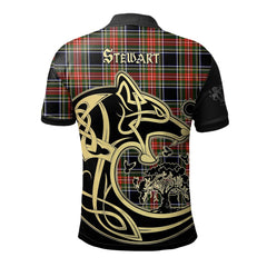 Stewart Black Tartan Polo Shirt Viking Wolf