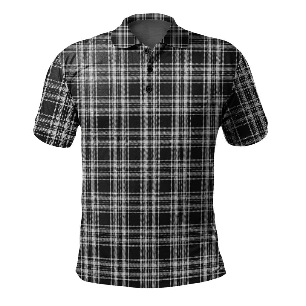 Stewart Black and White Tartan Polo Shirt