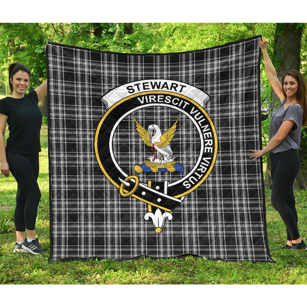 Stewart Black and White Tartan Crest Quilt