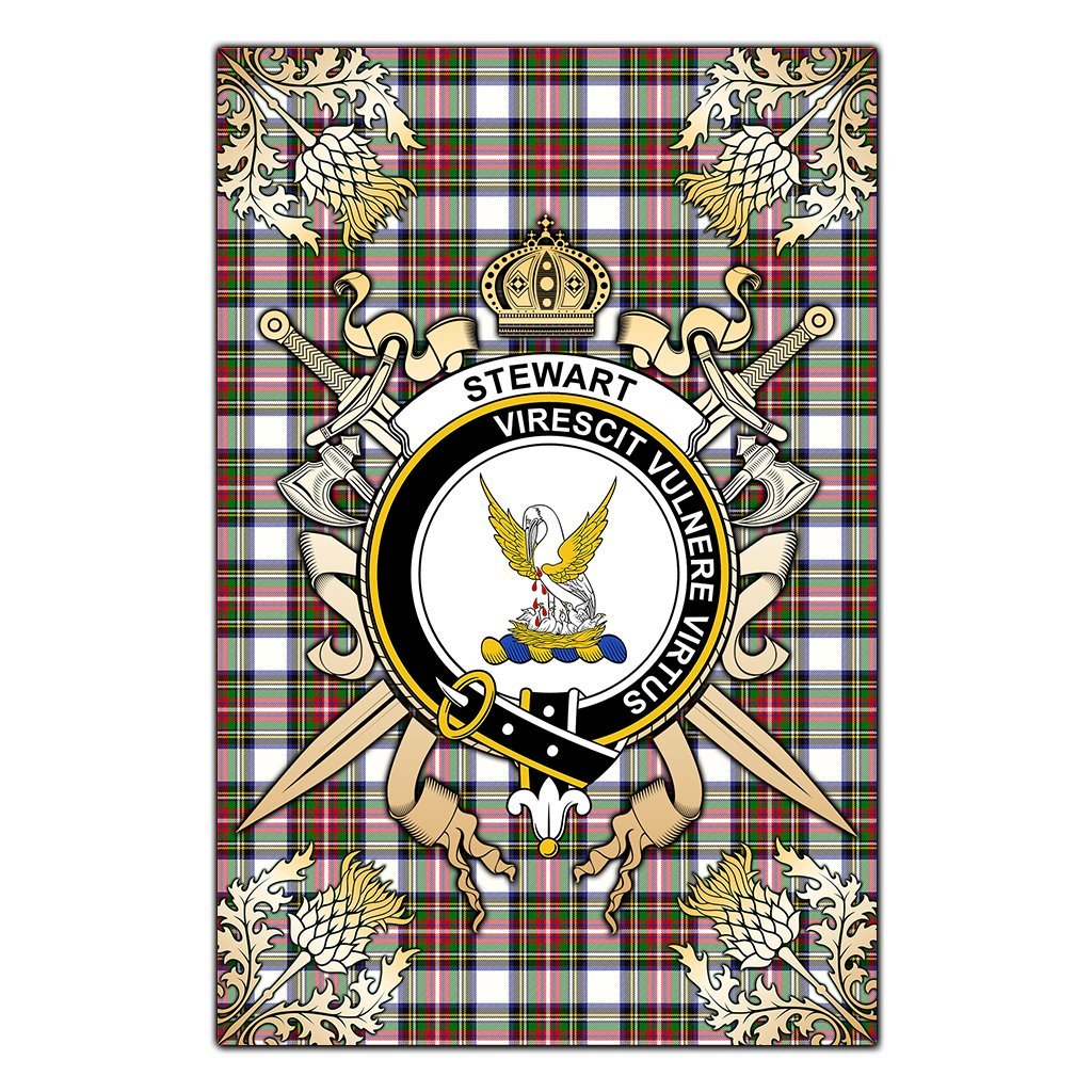 Stewart Dress Modern Tartan Crest Black Garden Flag - Gold Thistle Style