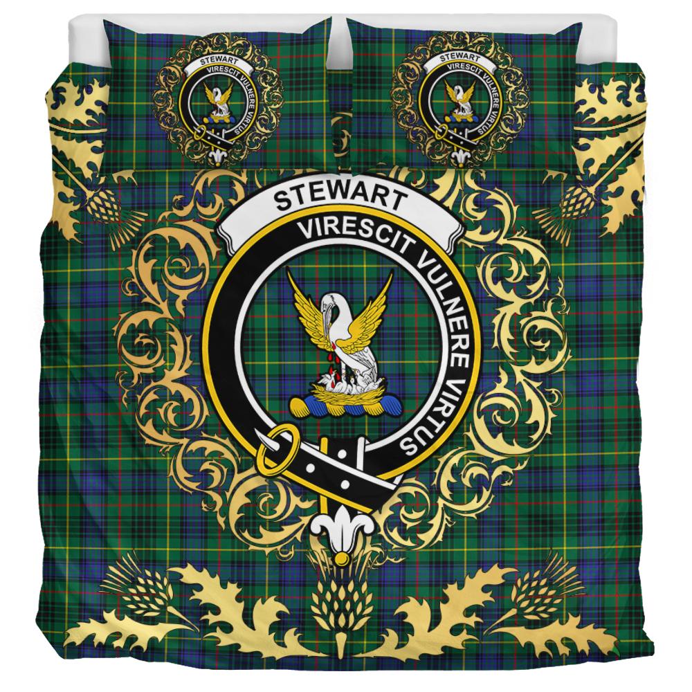 Stewart Hunting Modern Tartan Crest Bedding Set - Golden Thistle Style