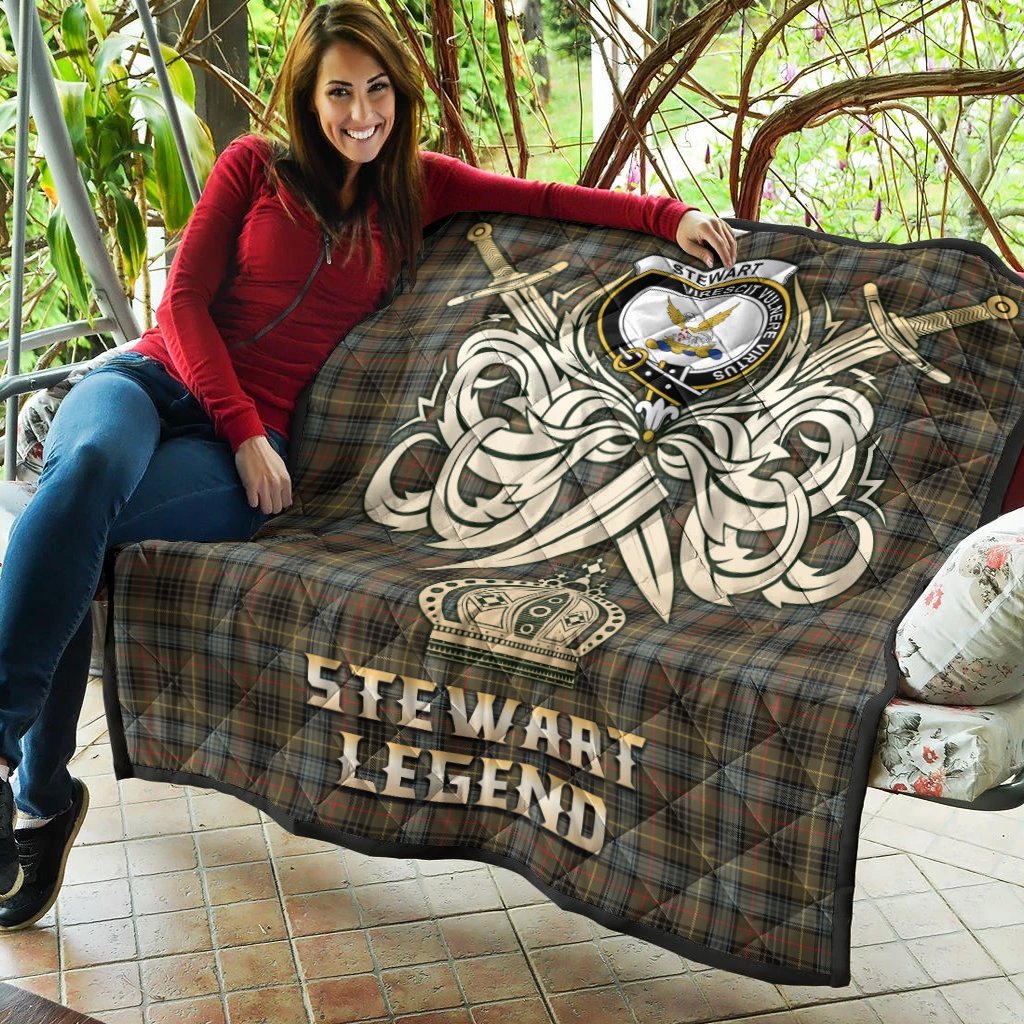 Stewart Hunting Weathered Tartan Crest Legend Gold Royal Premium Quilt