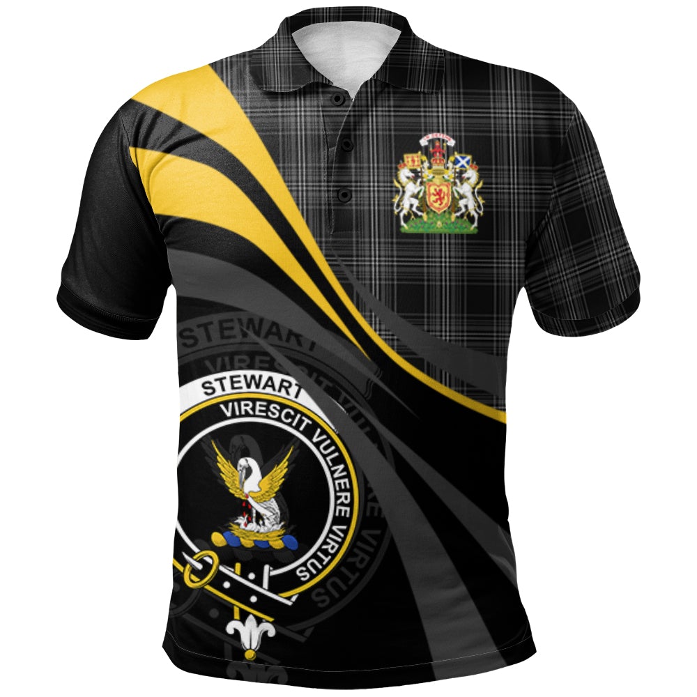 Stewart Mourning Tartan Polo Shirt - Royal Coat Of Arms Style