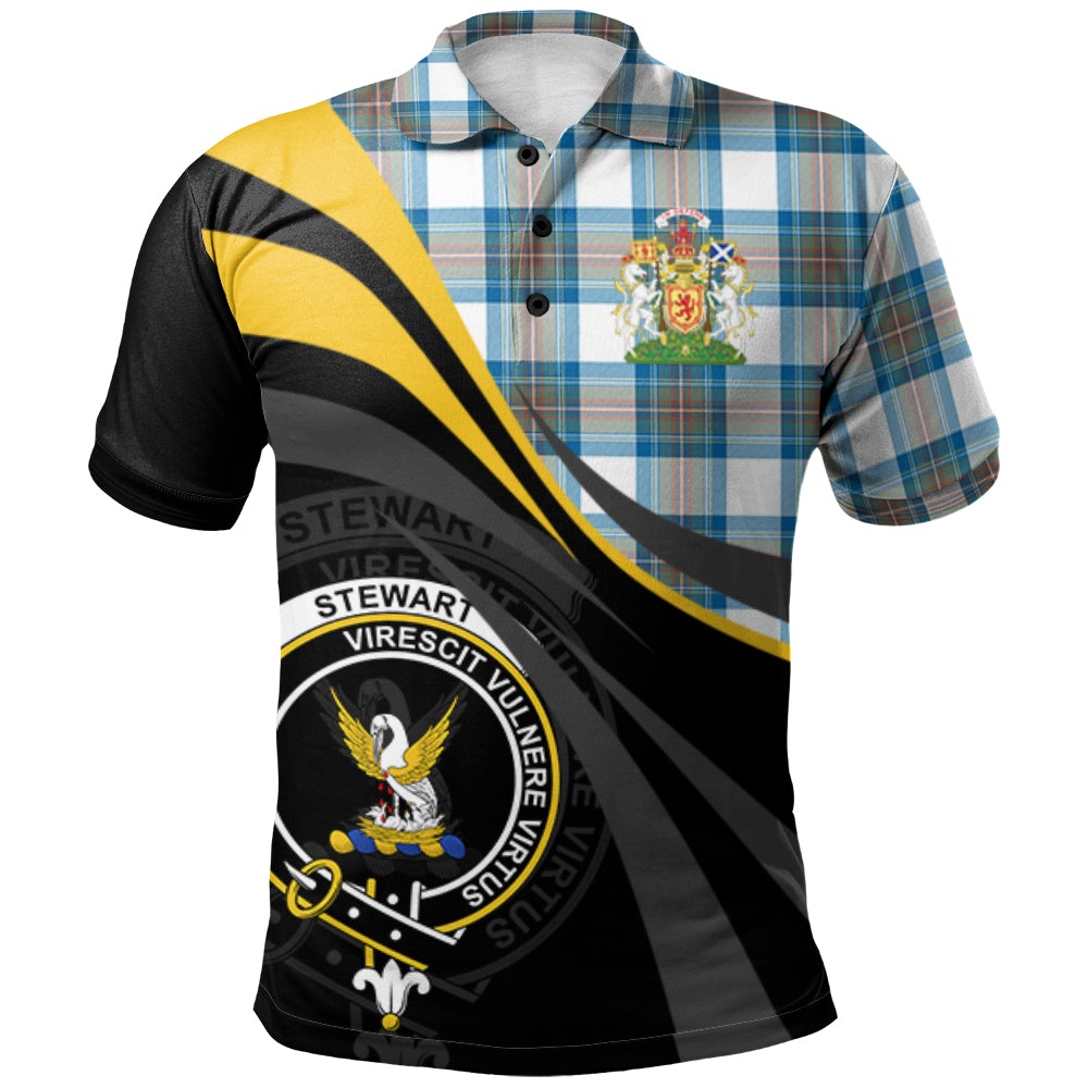 Stewart Muted Blue Tartan Polo Shirt - Royal Coat Of Arms Style