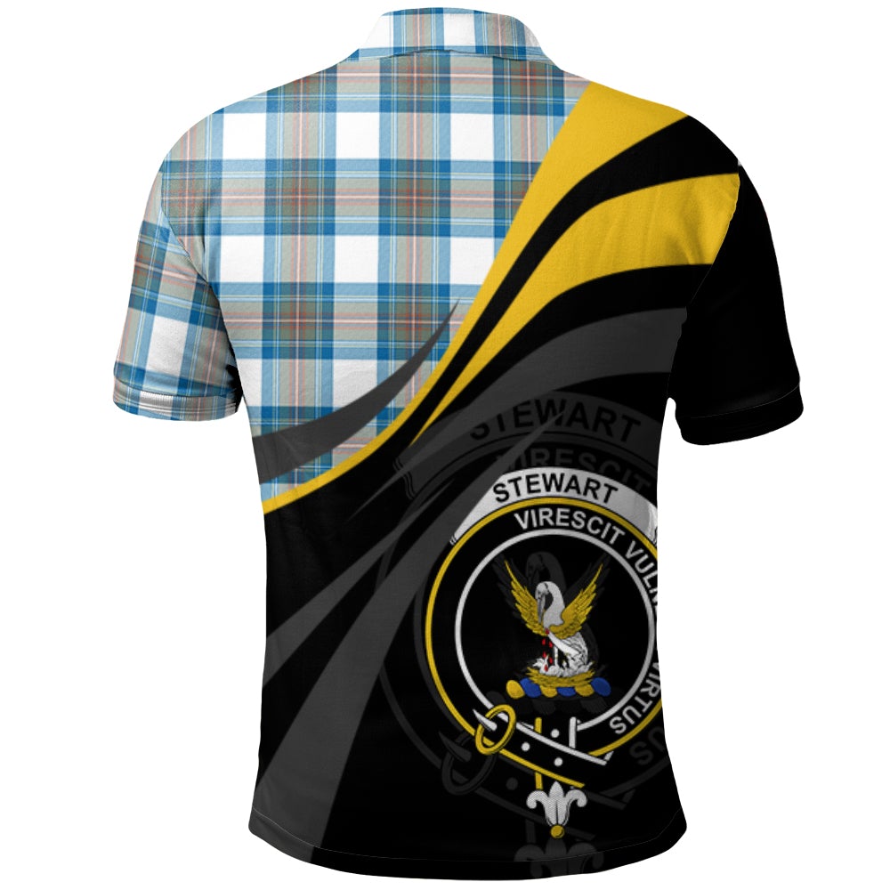 Stewart Muted Blue Tartan Polo Shirt - Royal Coat Of Arms Style