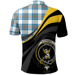 Stewart Muted Blue Tartan Polo Shirt - Royal Coat Of Arms Style