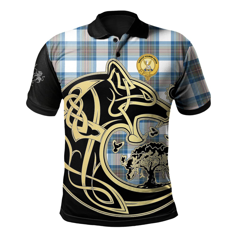 Stewart Muted Blue Tartan Polo Shirt Viking Wolf