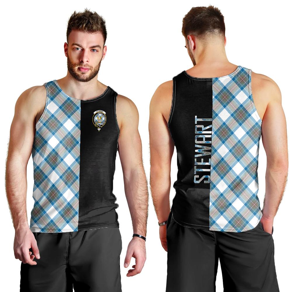 Stewart Muted Blue Tartan Crest Men's Tank Top - Cross Style