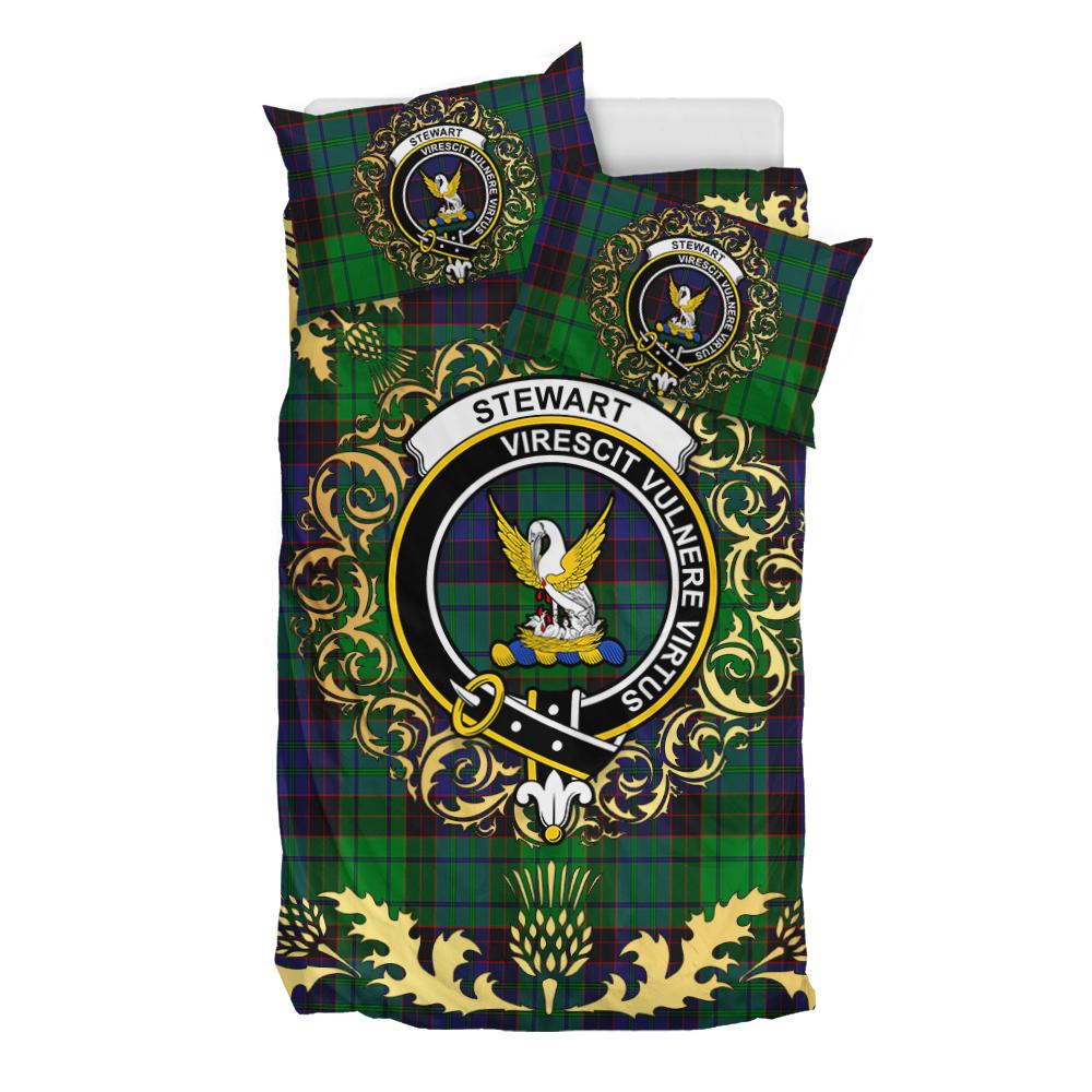 Stewart Old Modern Tartan Crest Bedding Set - Golden Thistle Style