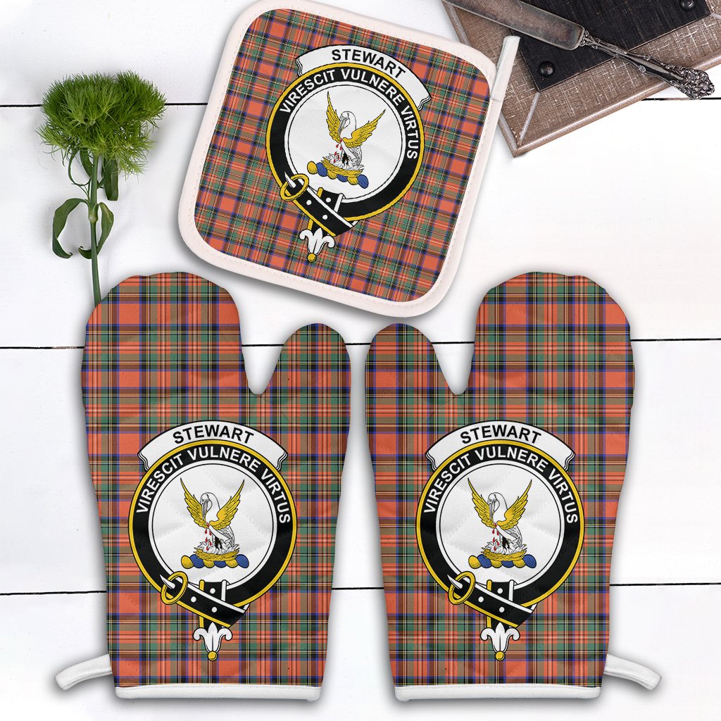 Stewart Royal Ancient Tartan Crest Oven Mitt And Pot Holder (2 Oven Mitts + 1 Pot Holder)