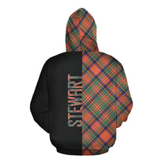 Stewart Royal Ancient Tartan Hoodie Half of Me - Cross Style
