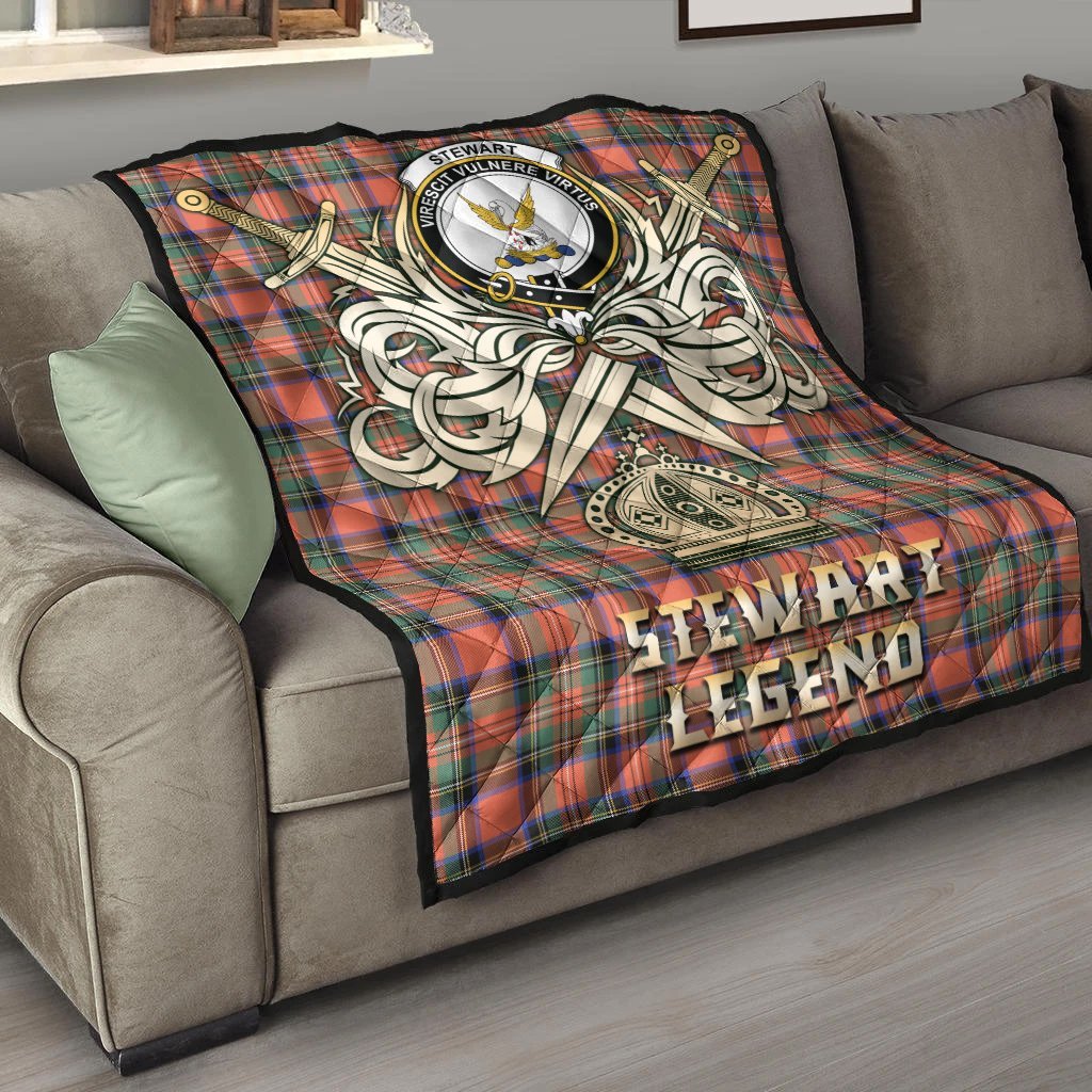 Stewart Royal Ancient Tartan Crest Legend Gold Royal Premium Quilt