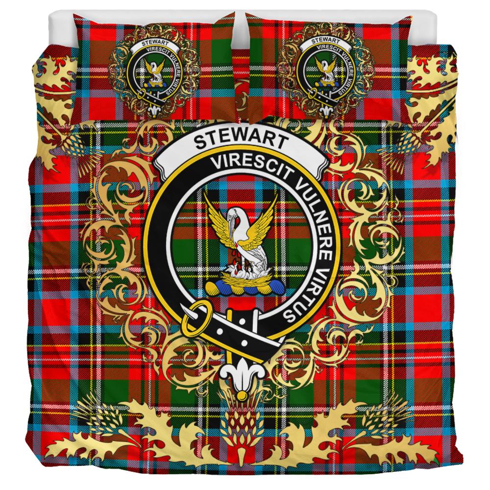 Stewart Royal Modern 02 Tartan Crest Bedding Set - Golden Thistle Style