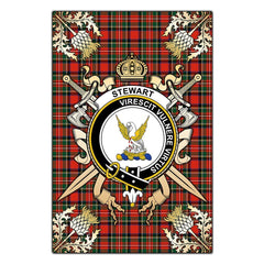 Stewart Royal Modern Tartan Crest Black Garden Flag - Gold Thistle Style