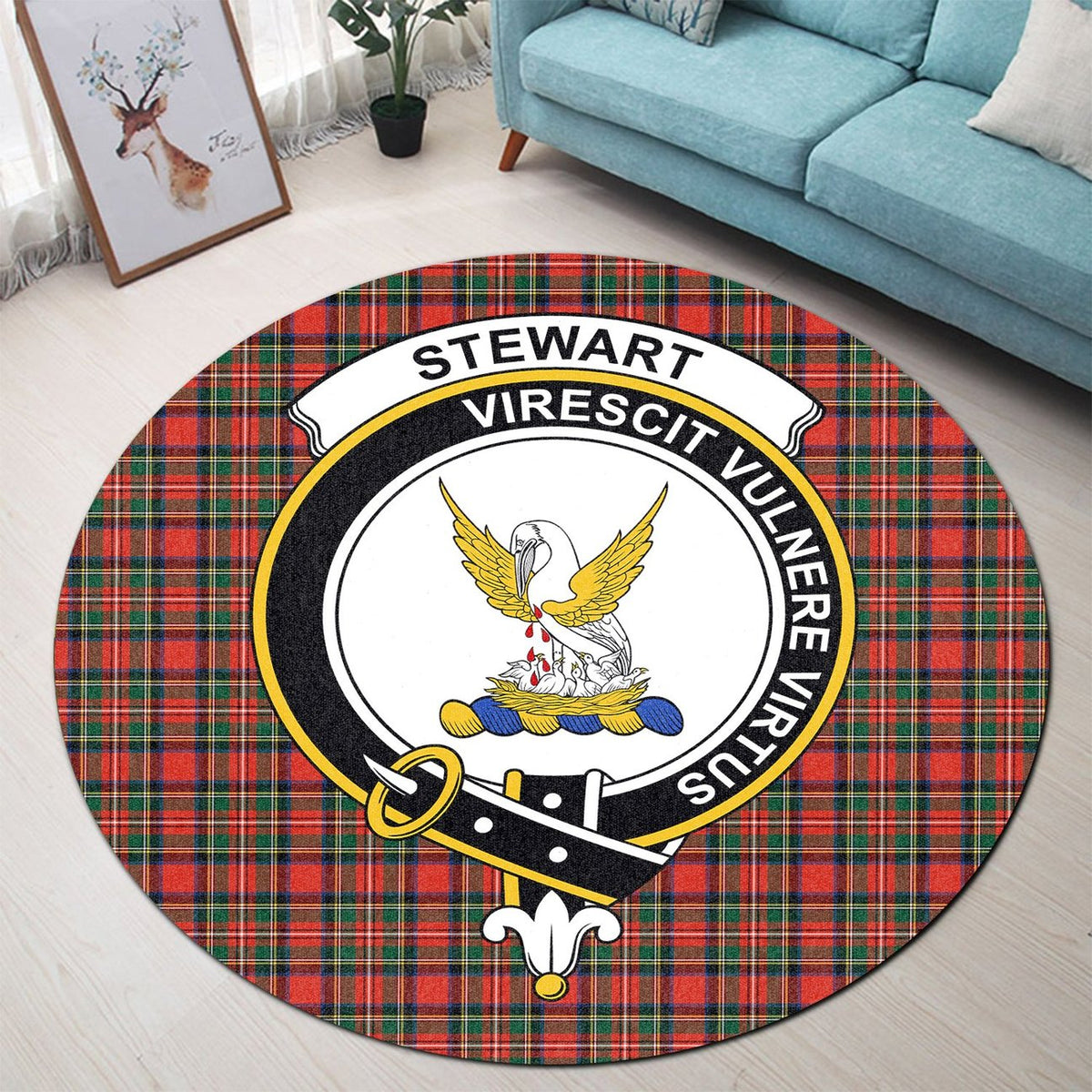 Stewart Royal Modern Tartan Crest Round Rug