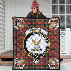 Stewart Royal Modern Tartan Crest Premium Quilt - Gold Thistle Style