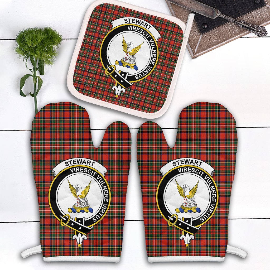 Stewart Royal Modern Tartan Crest Oven Mitt And Pot Holder (2 Oven Mitts + 1 Pot Holder)