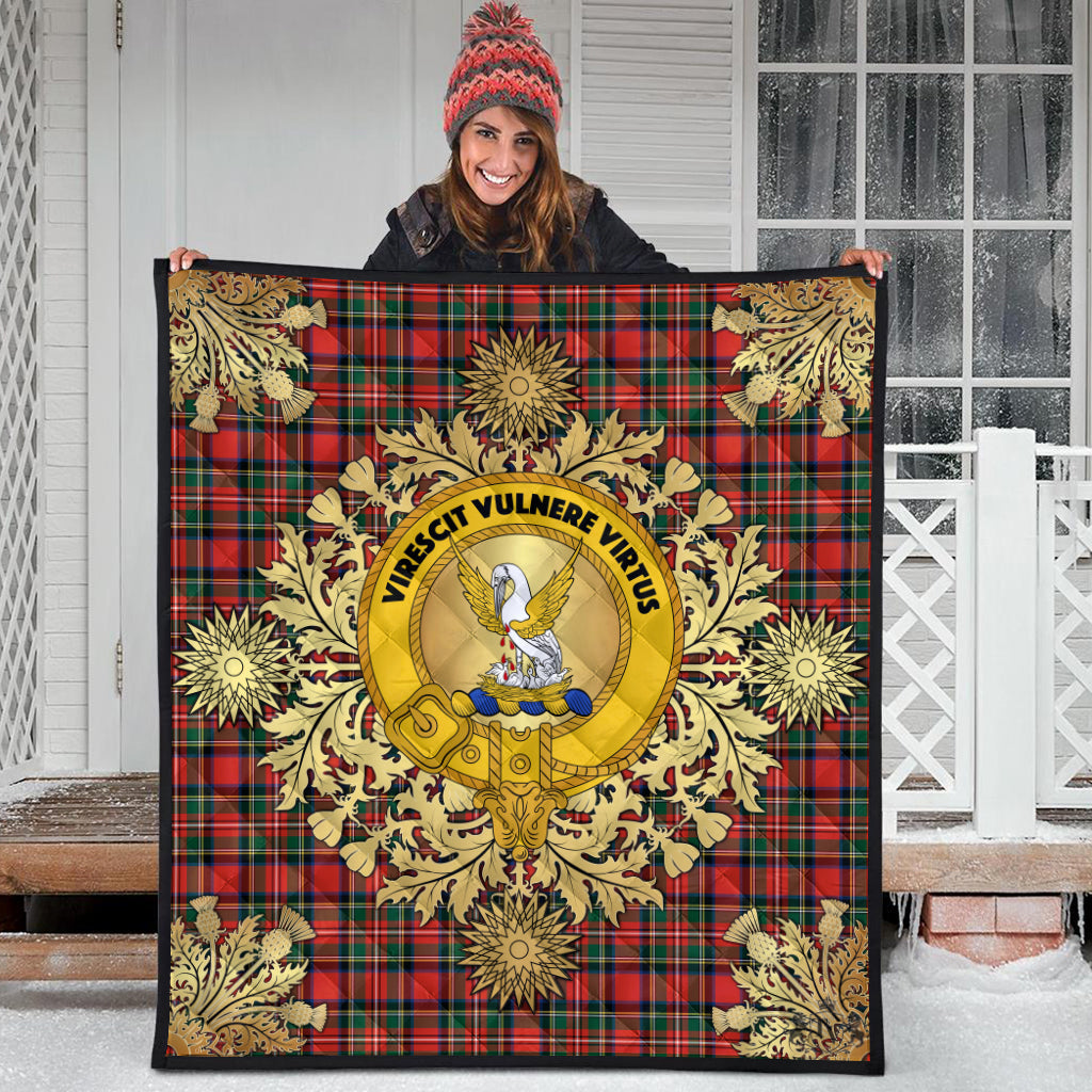 Stewart Royal Modern Tartan Crest Premium Quilt - Gold Thistle Style