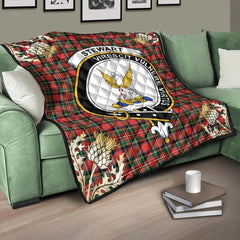 Stewart Royal Modern Tartan Crest Premium Quilt - Gold Thistle Style