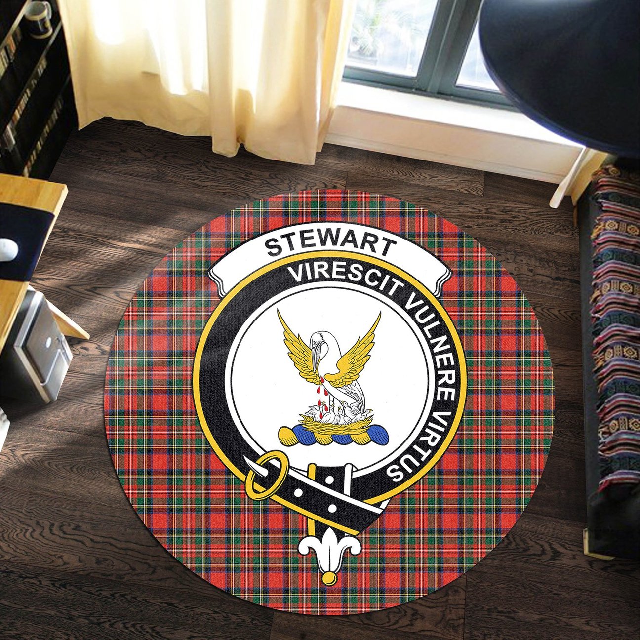 Stewart Royal Modern Tartan Crest Round Rug