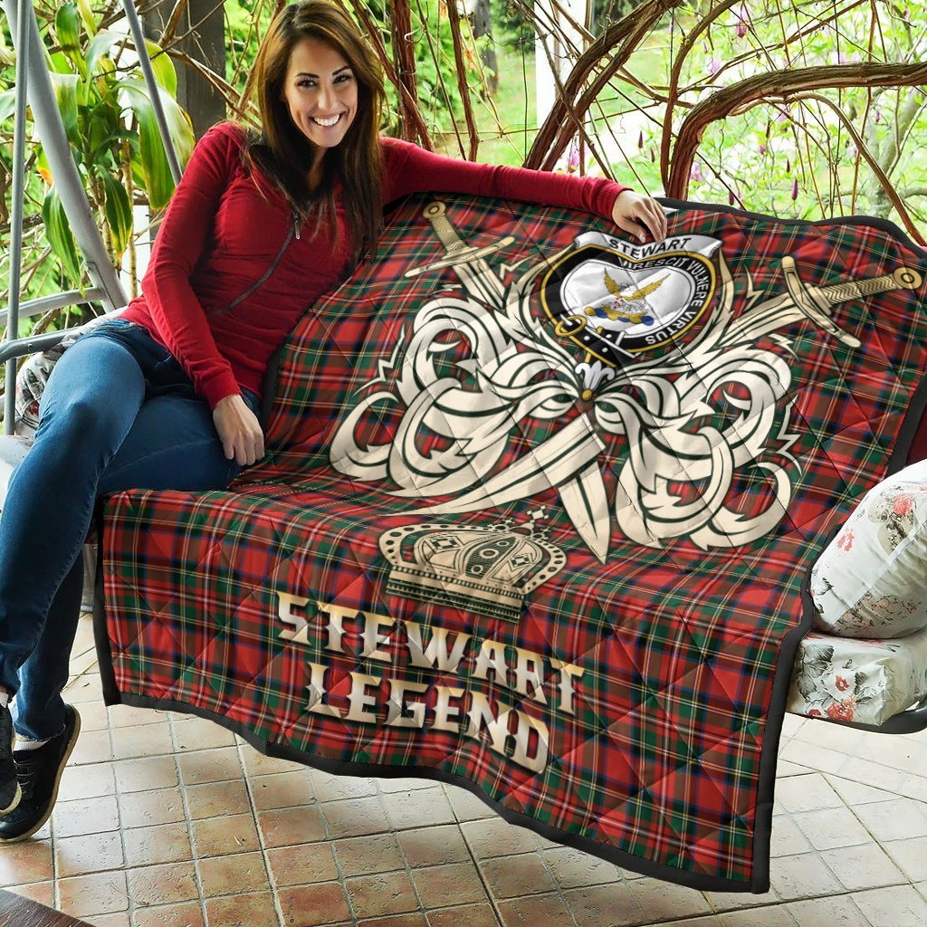 Stewart Royal Modern Tartan Crest Legend Gold Royal Premium Quilt