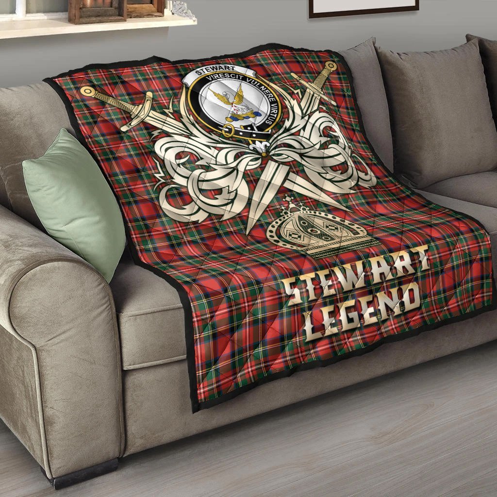 Stewart Royal Modern Tartan Crest Legend Gold Royal Premium Quilt