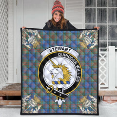 Stewart of Appin Hunting Ancient Tartan Crest Premium Quilt - Gold Thistle Style