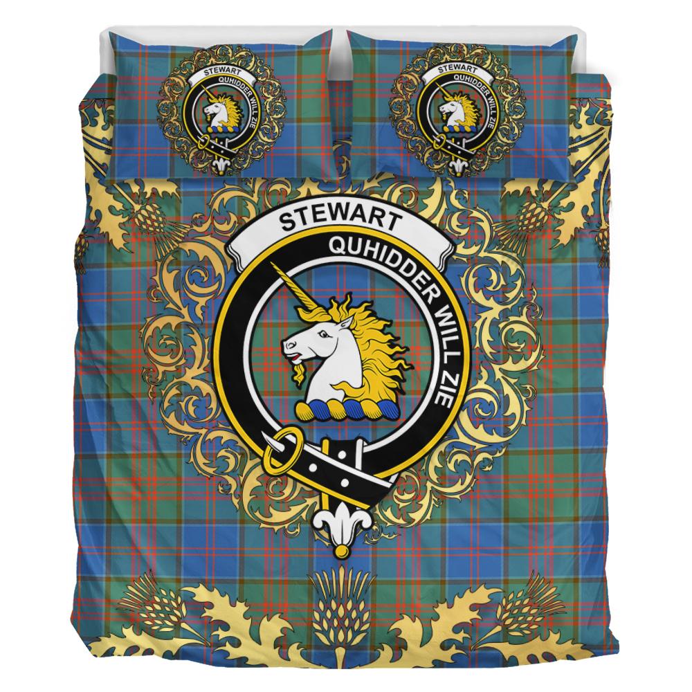 Stewart of Appin Hunting Ancient Tartan Crest Bedding Set - Golden Thistle Style