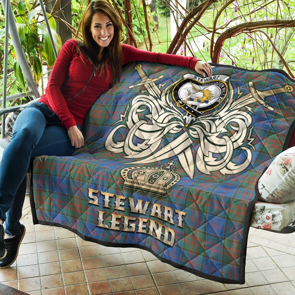 Stewart of Appin Hunting Ancient Tartan Crest Legend Gold Royal Premium Quilt