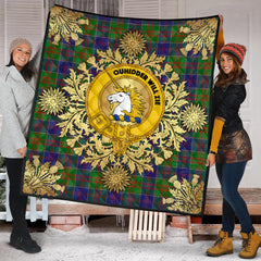 Stewart of Appin Hunting Modern Tartan Crest Premium Quilt - Gold Thistle Style