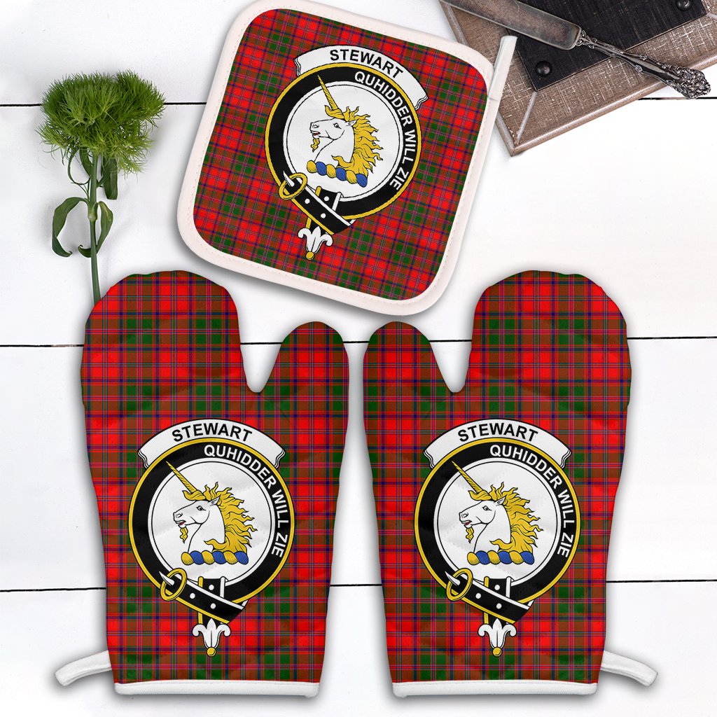 Stewart Of Appin Modern Tartan Crest Oven Mitt And Pot Holder (2 Oven Mitts + 1 Pot Holder)