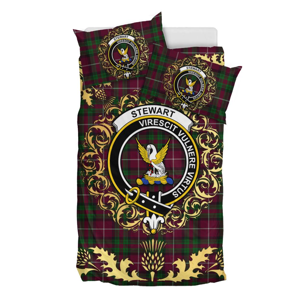 Stewart of Bute Hunting Tartan Crest Bedding Set - Golden Thistle Style