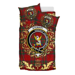 Stewart of Rothesay 02 Tartan Crest Bedding Set - Golden Thistle Style